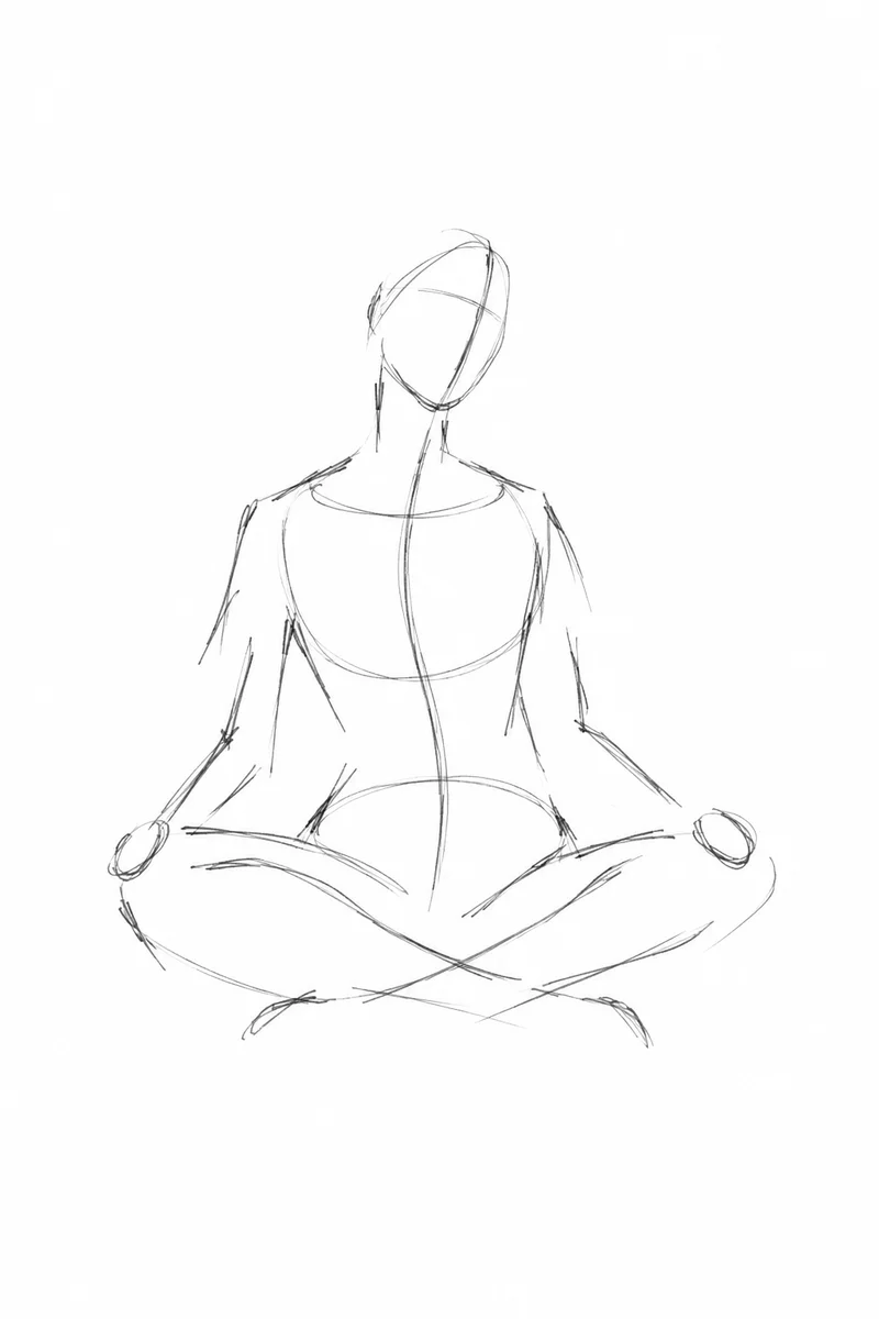 Minimal construction gesture of a cross-legged seated figure.